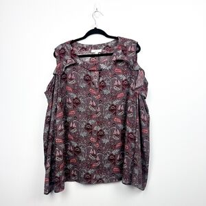 Como Blu Long Sleeve Cold Shoulder Mauve Purple & Red Blouse